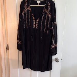 Black Bohemian Tunic with Embroidered Details